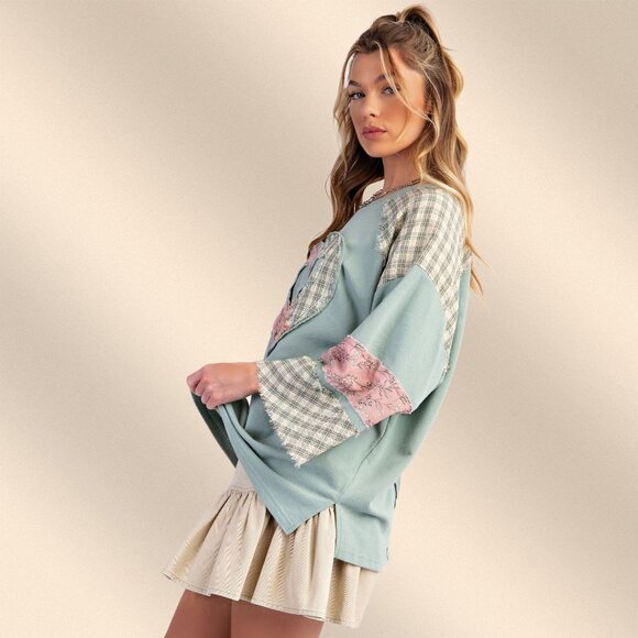 EASEL "Full Heart" Cotton Terry Mix Fabric & Print Embroidered Raw Frayed Edges - Picture 3 of 14